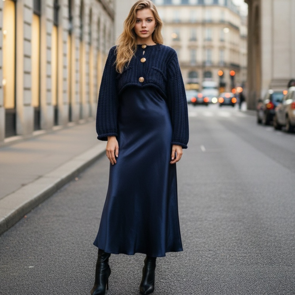 Chic Navy Blue Women's Cardigan